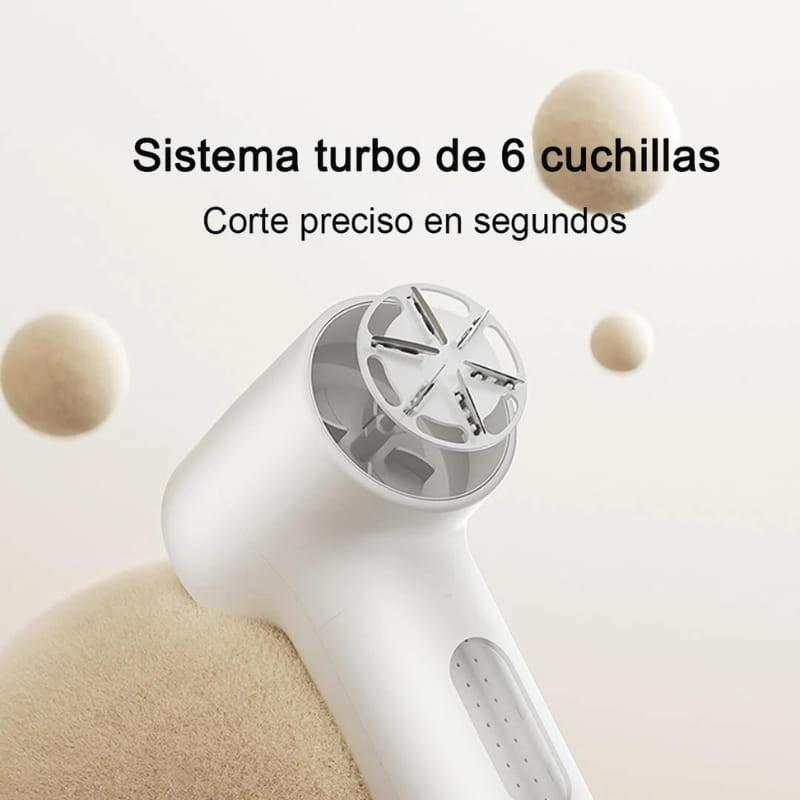 Xiaomi Mijia Lint Remover 2 con sistema turbo de 6 cuchillas, cabezal metálico visible y mango ergonómico para retirar pelusas con precisión