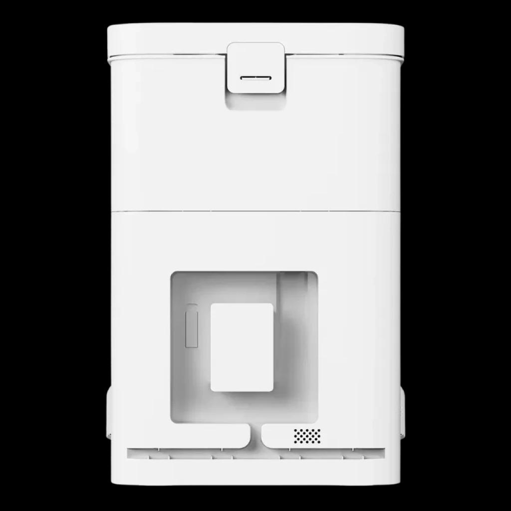 Base de autolimpieza blanca para Xiaomi Robot Vacuum H50, diseño rectangular minimalista con compuerta superior, ventana frontal y rejilla de ventilación