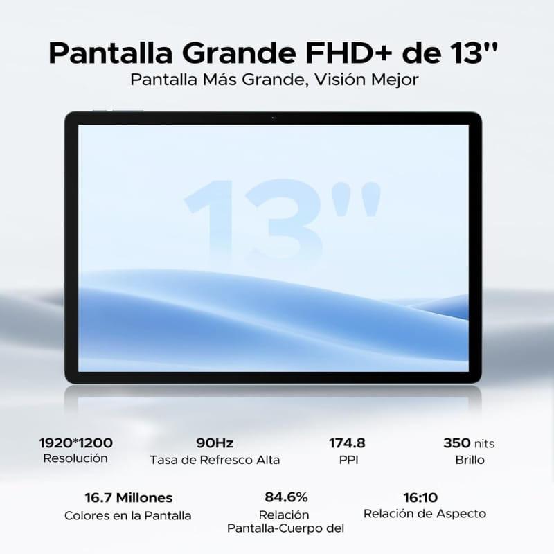 Doogee U13 13 6GB/256GB WiFi Negro con pantalla FHD+ de 13 pulgadas, 90Hz, 350 nits, 1920x1200, 174.8 ppi y marcos delgados para mayor inmersión