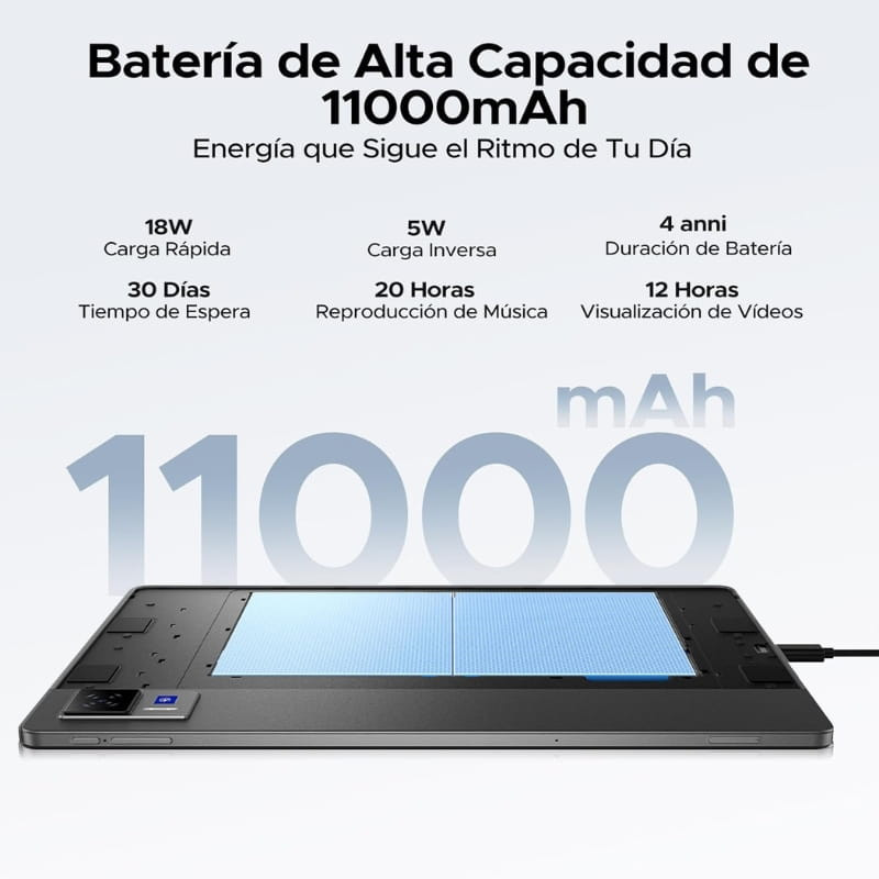 Doogee U13 13 6GB/256GB WiFi Negro con batería de 11000 mAh, carga rápida e inversa, hasta 4 días de uso, 30 días en espera y 12 h de video