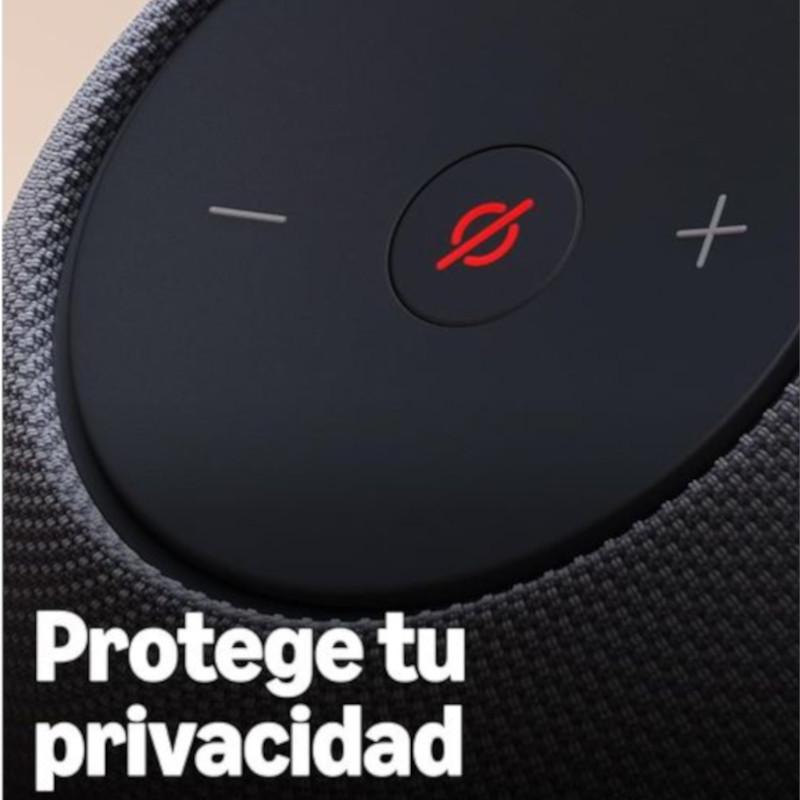 Amazon Echo Dot Max 2025 Grafito con botón físico de micrófono silenciado, controles de volumen y tela acústica gris oscuro de textura premium