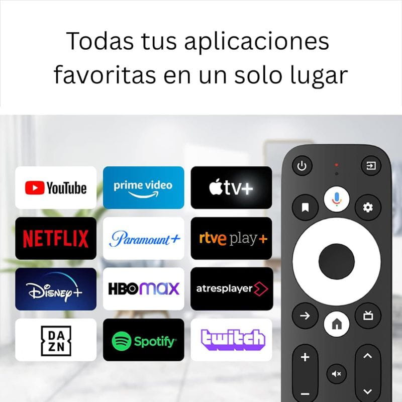 Télécommande UBISHENG GD1 2GB/16GB 4K avec boutons de navigation, volume et micro, compatible YouTube, Netflix, Disney+, Prime Video, HBO Max, Spotify, Twitch