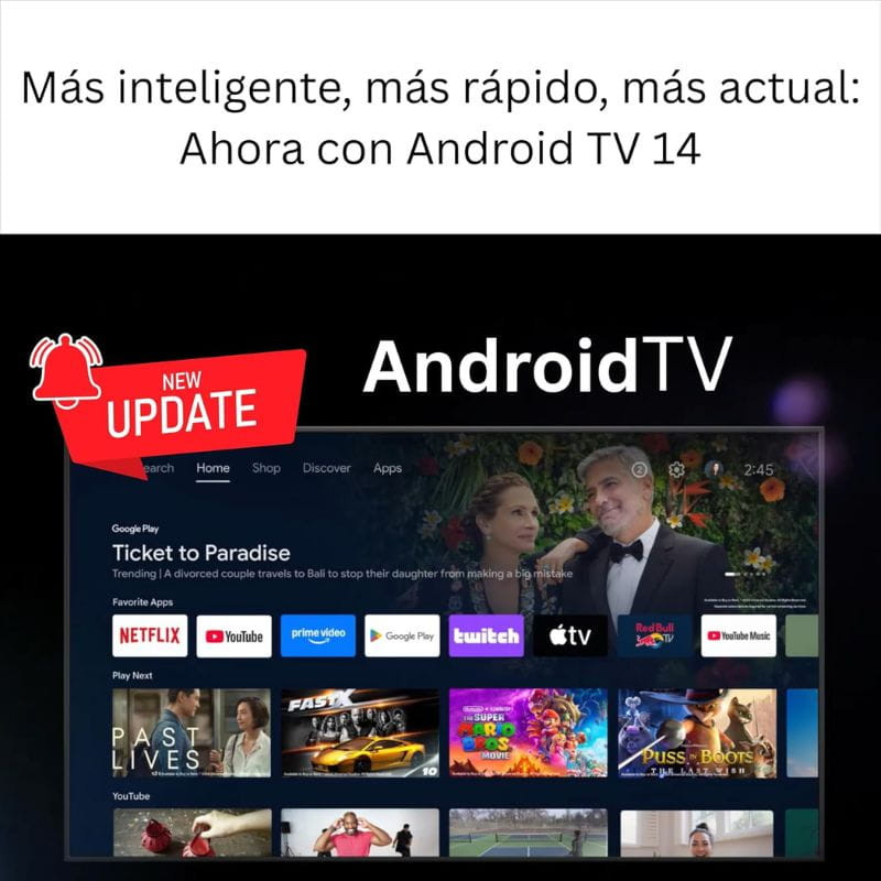 UBISHENG GD1 2GB/16GB 4K Android TV Stick avec Android TV 14, interface moderne, apps populaires comme Netflix et YouTube, mise à jour New Update