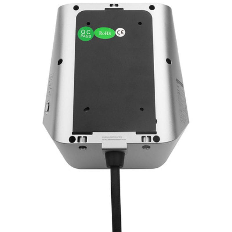 Besen LX30 22kW APP Blanco con carcasa plateada, placa trasera negra, certificaciones CE y RoHS visibles y cable inferior para montaje en pared