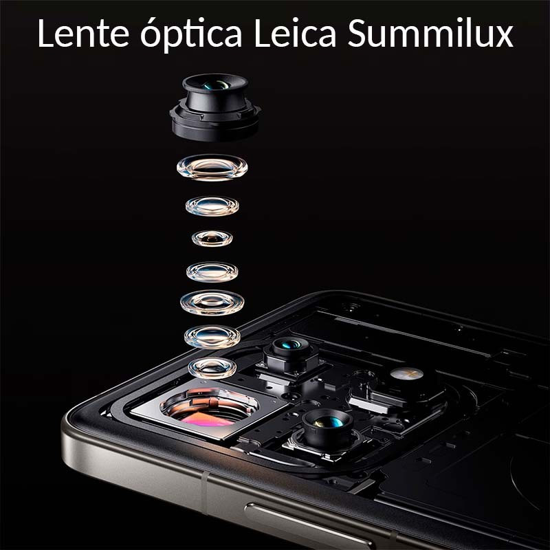 Xiaomi 14T Pro 5G 12GB/512GB Reacondicionado Oficial Negro con módulo de cámara triple y lente óptica Leica Summilux desensamblada mostrando ópticas y