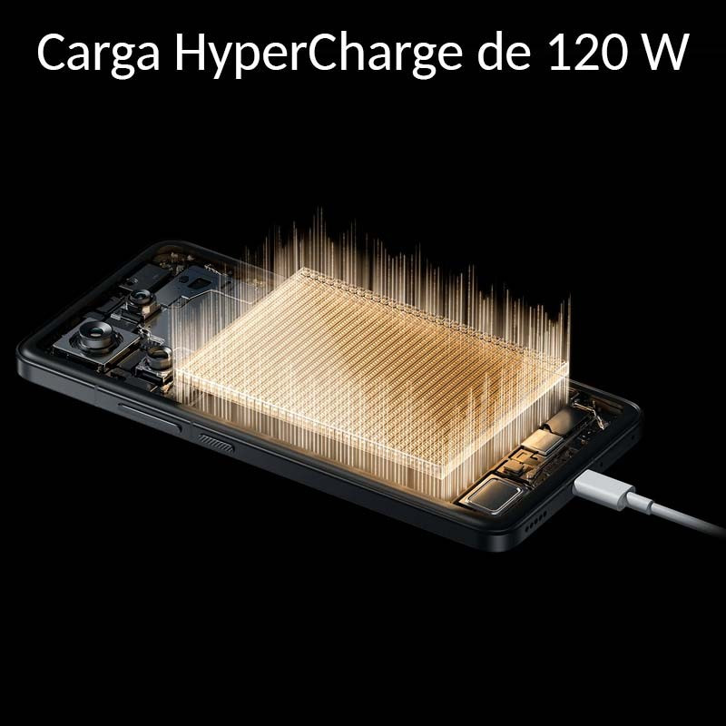 Xiaomi 14T Pro 5G negro reacondicionado oficial con carga HyperCharge 120 W, vista interna del módulo de batería y componentes, 12 GB RAM y 512 GB