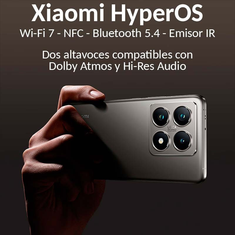 Xiaomi 14T Pro 5G reacondicionado negro con módulo trasero de cuatro cámaras Leica, acabado metálico, bordes rectos y logos HyperOS, Wi‑Fi 7, NFC y BT 5.4