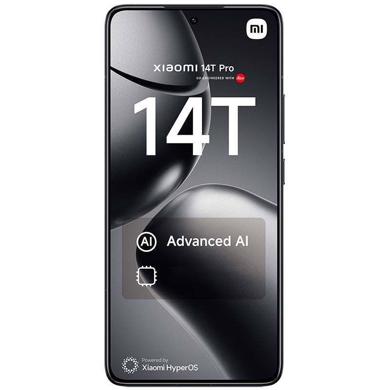 Xiaomi 14T Pro 5G 12GB/512GB Reacondicionado Oficial Negro con pantalla frontal sin bordes, cámara frontal en centro y interfaz Xiaomi HyperOS