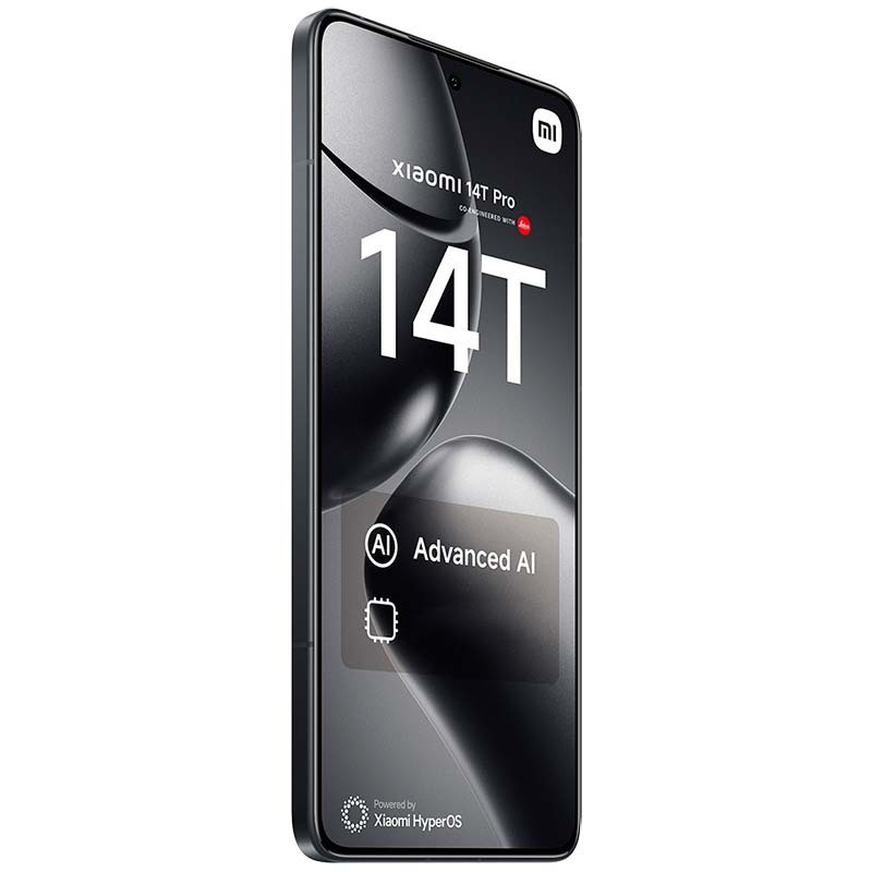 Xiaomi 14T Pro 5G Reacondicionado Oficial Negro con pantalla borde a borde, agujero centrado para cámara frontal y diseño metálico elegante con UI HyperOS
