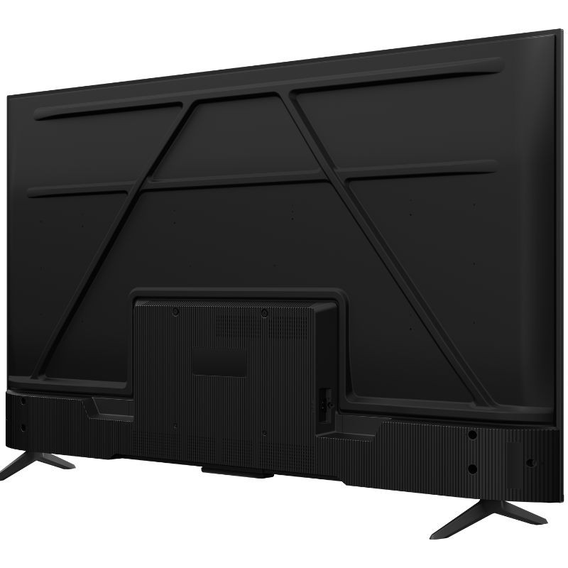 TCL 55 55P61K televisor negro vista lateral delgado con bisel fino y base doble; puertos traseros visibles para conectividad UHD GoogleTV HDR10 Dolby Audio