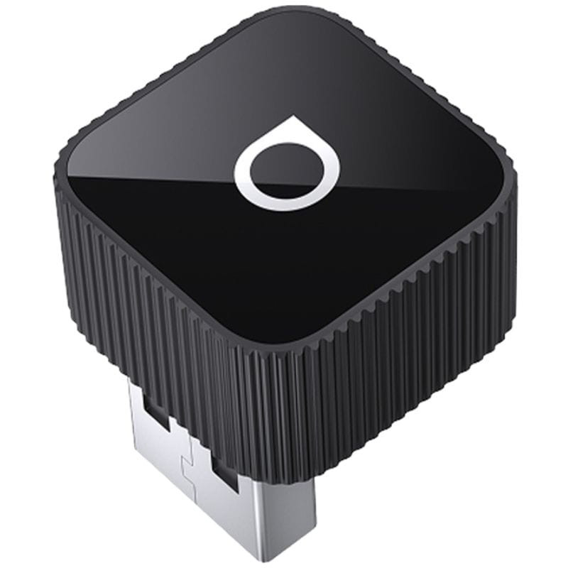 Ottocast CP88-T2 Mini adaptador compacto USB con cuerpo negro texturizado y tapa superior brillante con icono central, diseño cuadrado de bordes redondeados
