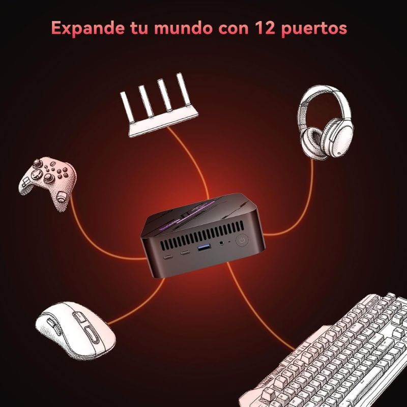 Mini PC Blackview MP100 compacto en negro con LED frontal, ranuras de ventilación laterales y diseño Frost Giant 2.0 para enfriamiento estable y silencioso