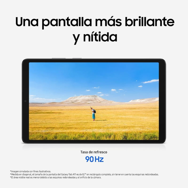 Tablet Samsung Galaxy Tab A11 8,7 prata com tela ampla, bordas finas e alto-falantes duplos com Dolby Atmos, ideal para multimídia e 4G