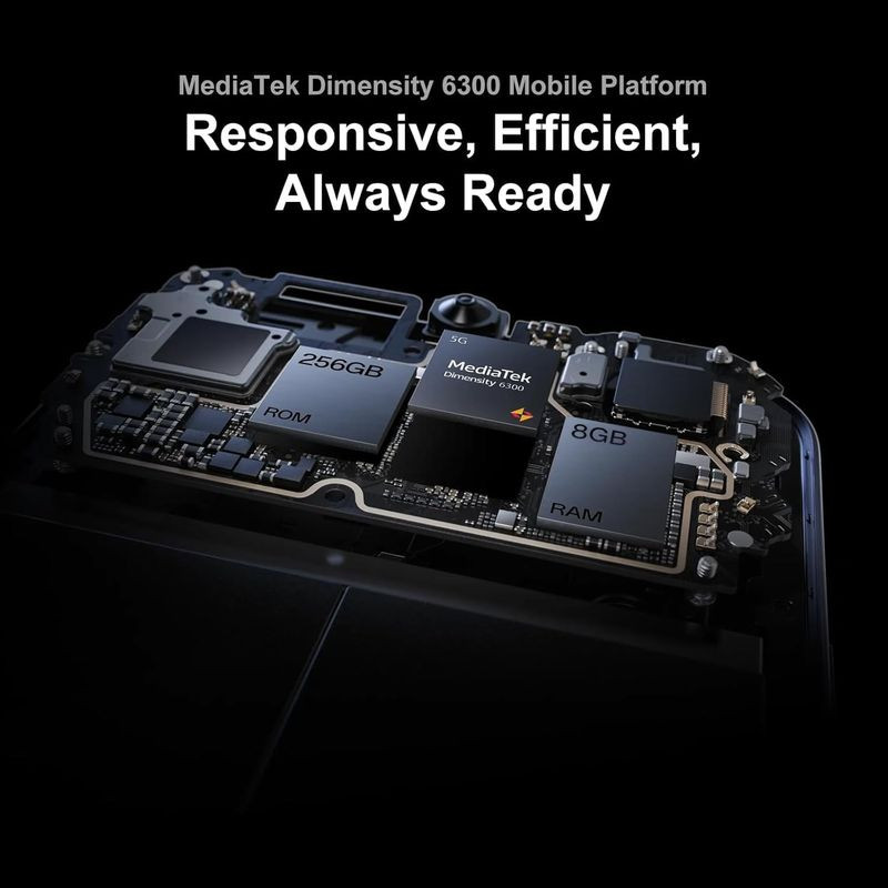 Placa interna del Oppo A6 Pro 5G en plata, mostrando chipset MediaTek Dimensity 6300, módulo de 256GB y 8GB RAM, diseño compacto y eficiente.