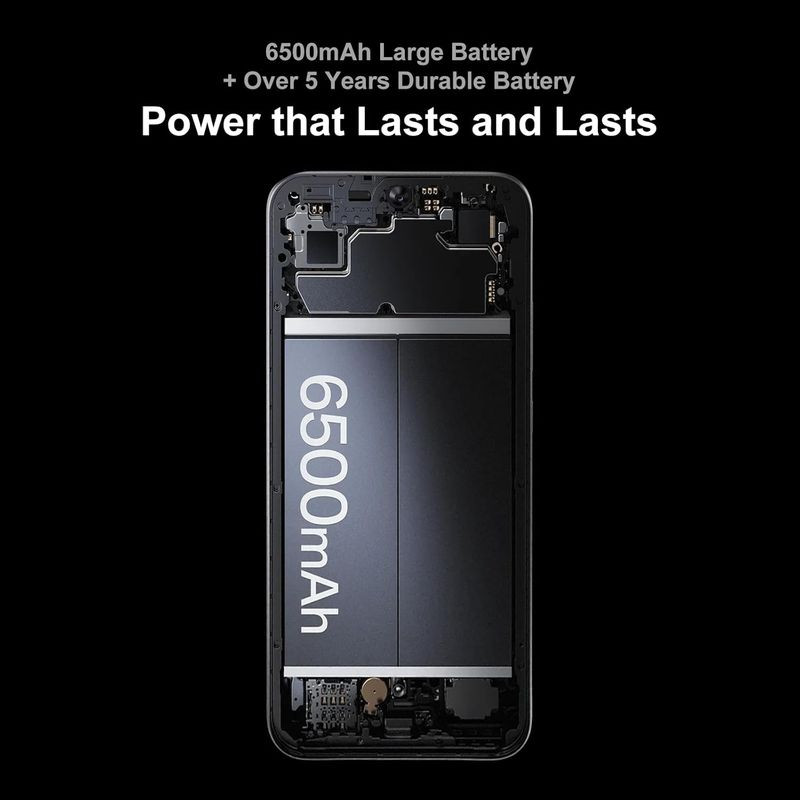 Batería interna 6500 mAh destacada en el Oppo A6 Pro 5G 8GB/256GB Plata, diseño interno visible y énfasis en durabilidad por más de 5 años