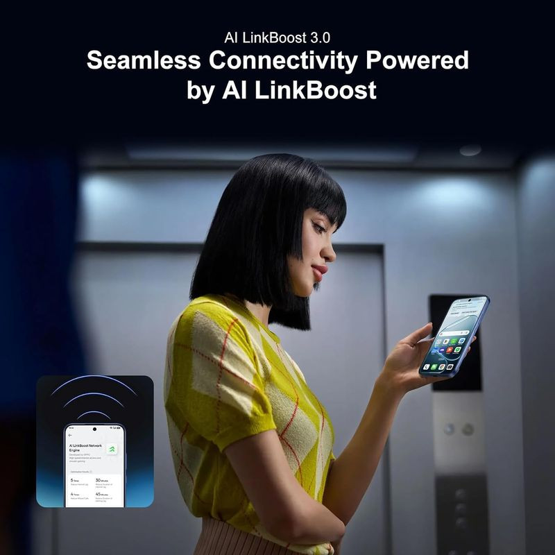 Oppo A6 Pro 5G 8GB/256GB Plata con pantalla grande, cuerpo plateado brillante y conectividad 5G; interfaz clara y señal optimizada por AI LinkBoost