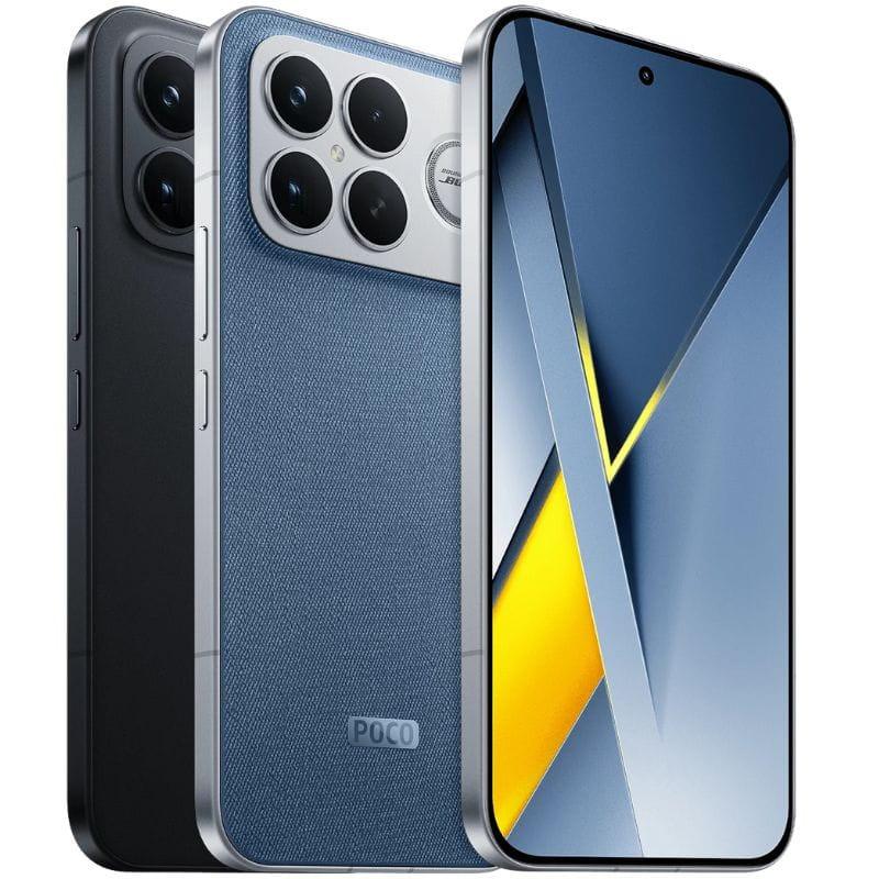 Xiaomi Poco F8 Ultra 5G 16Go/512Go Blue Denim, dos en textile bleu, triple module photo pro, écran bord à bord avec poinçon central, bords plats métalliques