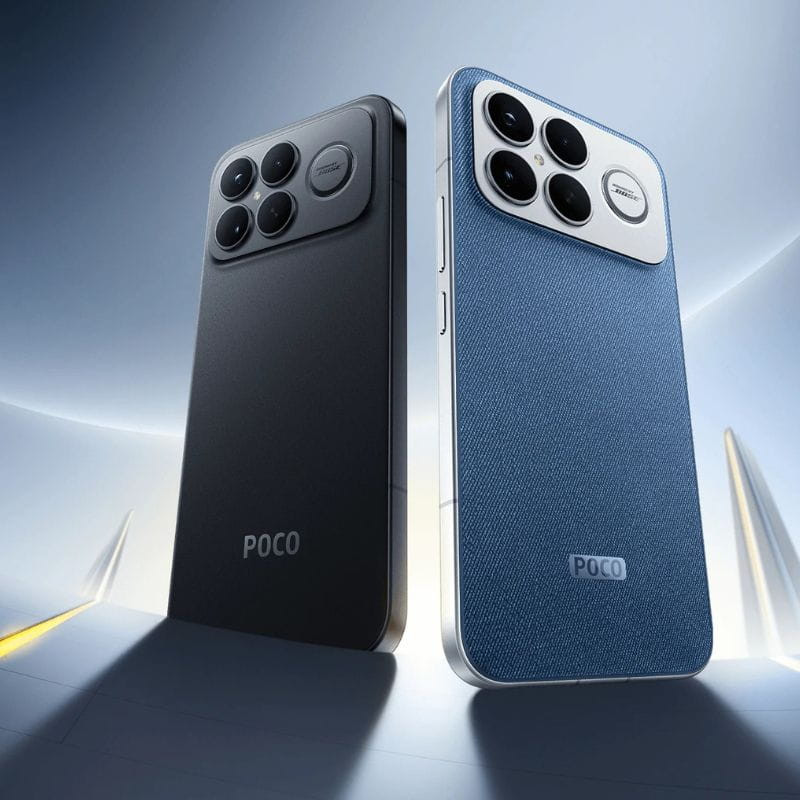 Xiaomi Poco F8 Ultra 5G 16Go/512Go Blue Denim: dos en denim bleu texturé, cadre métallique plat, module caméra quadruple proéminent, design élégant et
