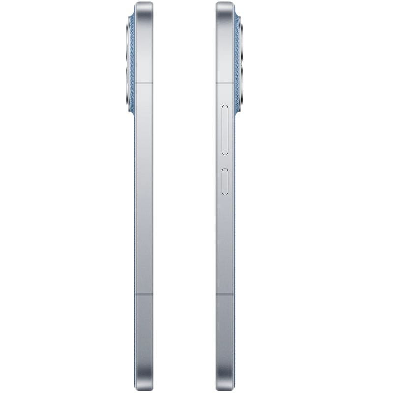 Xiaomi Poco F8 Ultra 5G 16Go/512Go Blue Denim, tranche latérale argentée avec cadre plat, bouton d alimentation et volume, module caméra pro proéminent