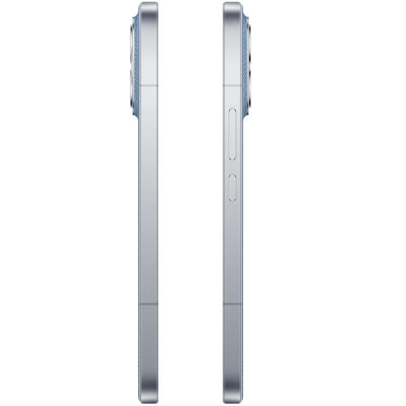 Xiaomi Poco F8 Ultra 5G 16Go/512Go Blue Denim, tranche latérale argentée avec cadre plat, bouton d alimentation et volume, module caméra pro proéminent