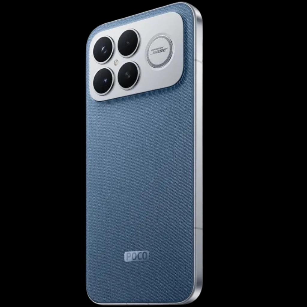 Xiaomi Poco F8 Ultra 5G 12GB/256GB Blue Denim con tapa trasera azul textil, módulo de cámara cuadrado plateado con tres lentes grandes y bordes metálicos