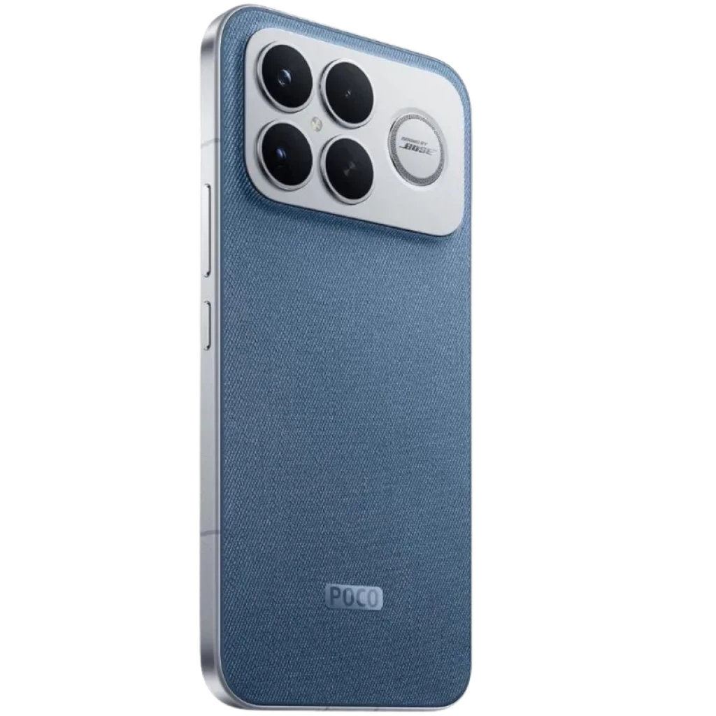 Xiaomi Poco F8 Ultra 5G 12GB/256GB Blue Denim con tapa trasera azul tipo denim, módulo triple de cámara grande con anillo metálico y borde plano plateado