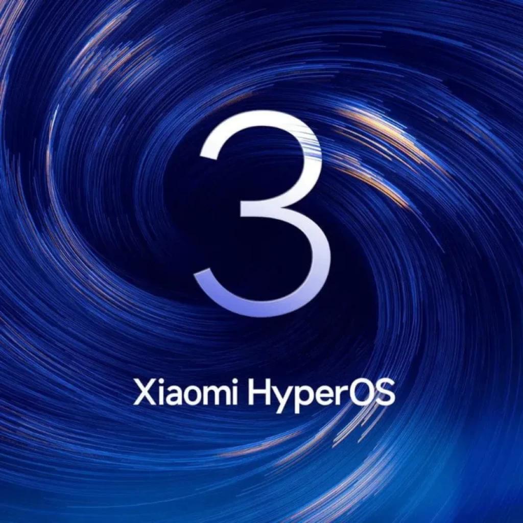 Xiaomi Poco F8 Pro 5G 12GB/256GB Plata con interfaz Xiaomi HyperOS 3 en pantalla; fondo azul con remolino luminoso y número 3 central