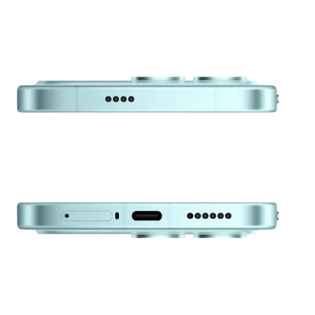 Xiaomi Poco F8 Pro 5G 12GB/256GB Azul mostrado de canto: chasis azul metalizado, doble módulo de cámaras elevado, puerto USB-C, rejillas de altavoz y bandeja