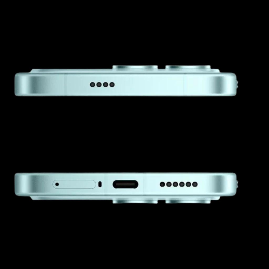 Xiaomi Poco F8 Pro 5G 12GB/256GB Azul mostrado de canto: chasis azul metalizado, doble módulo de cámaras elevado, puerto USB-C, rejillas de altavoz y bandeja