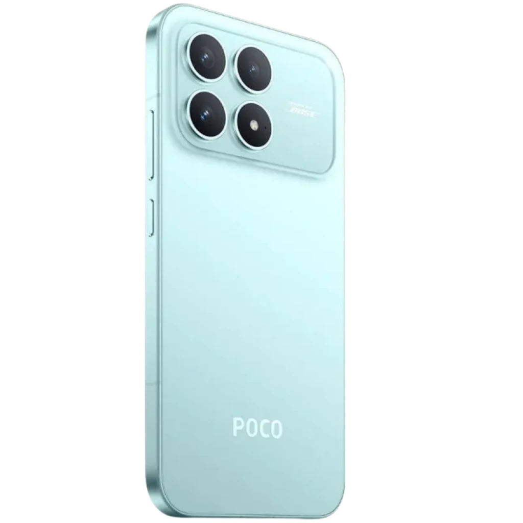 Xiaomi Poco F8 Pro 5G 12GB/256GB Azul con acabado mate, módulo de cámara trasera triple grande en esquina, bordes planos y logo POCO en la parte inferior