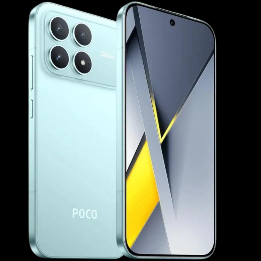 Xiaomi Poco F8 Pro 5G 12GB/256GB azul con pantalla perforada sin bordes y módulo trasero triple grande; acabado mate y bordes planos elegantes