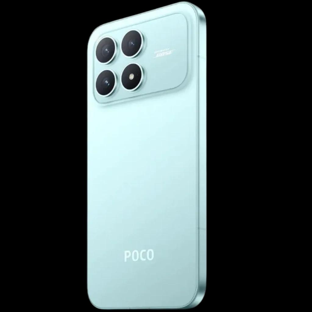 Xiaomi Poco F8 Pro 5G 12GB/256GB azul con acabado mate, módulo de cámara trasera cuadrado con cuatro lentes y bordes planos brillantes