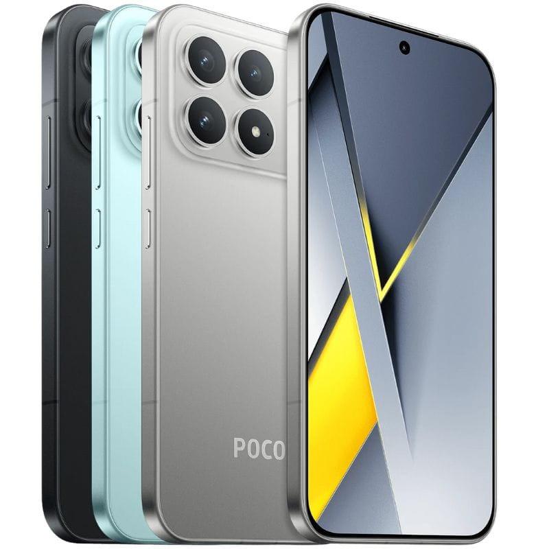 Xiaomi Poco F8 Pro 5G 12GB/256GB Negro; marco metálico gris, parte superior con micrófonos y sensores, inferior con bandeja SIM, USB-C y altavoz. Cámaras