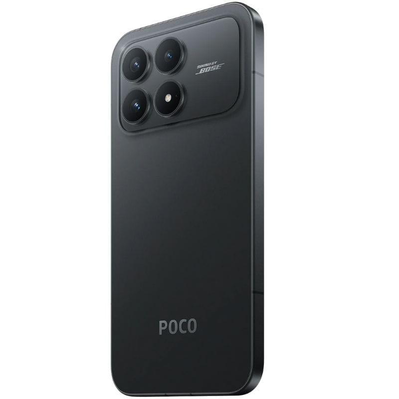 Xiaomi Poco F8 Pro 5G 12GB/256GB Negro con módulo trasero cuádruple, lentes grandes y acabado metálico plateado; diseño resistente a salpicaduras.
