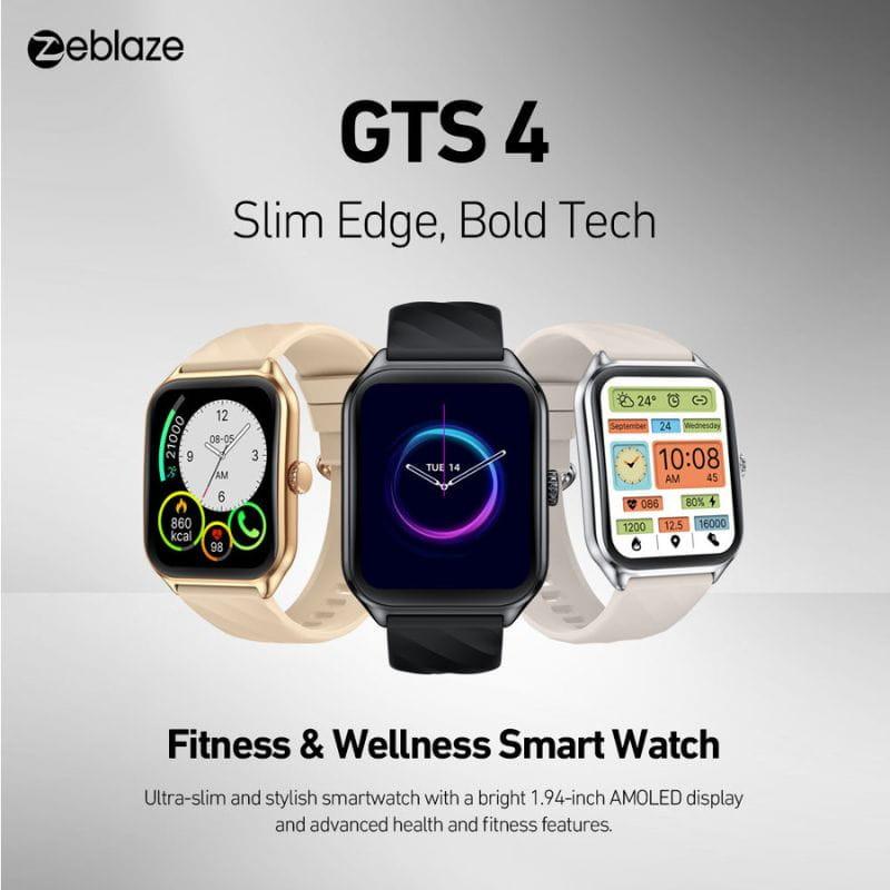 Zeblaze GTS 4 Negro - Reloj Inteligente con pantalla AMOLED 1.94 pulgadas, bisel delgado, correa negra y carátulas coloridas para salud y fitness