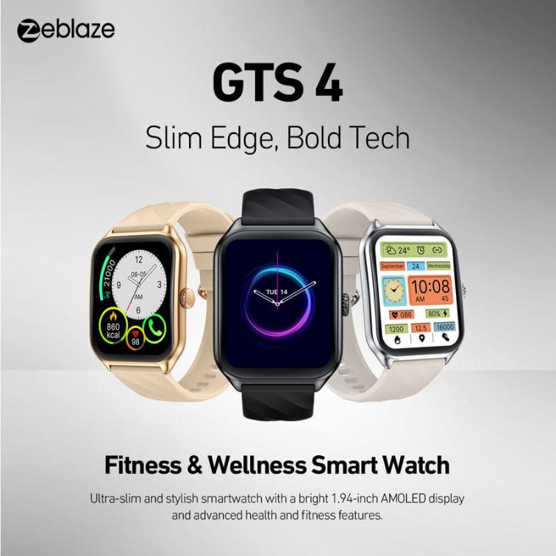 Zeblaze GTS 4 Argent - Montre connectée avec écran AMOLED 1,94 po, bords fins, cadrans variés, suivi santé et fitness, bracelet silicone élégant