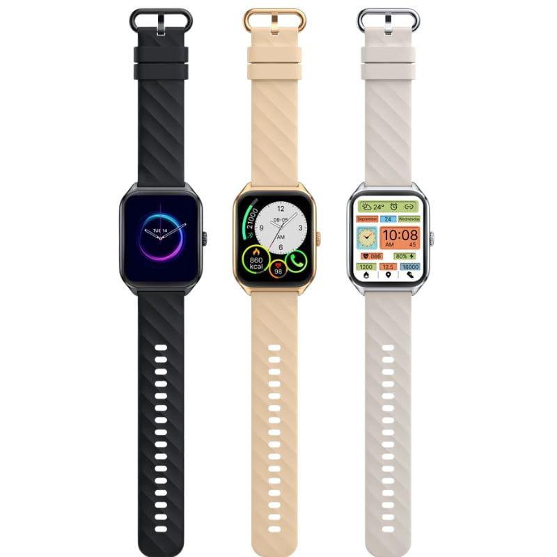 Zeblaze GTS 4 Doré - Montre connectée avec boîtier rectangulaire, grand écran couleur, bracelets silicone noir, beige et blanc, cadrans personnalisables