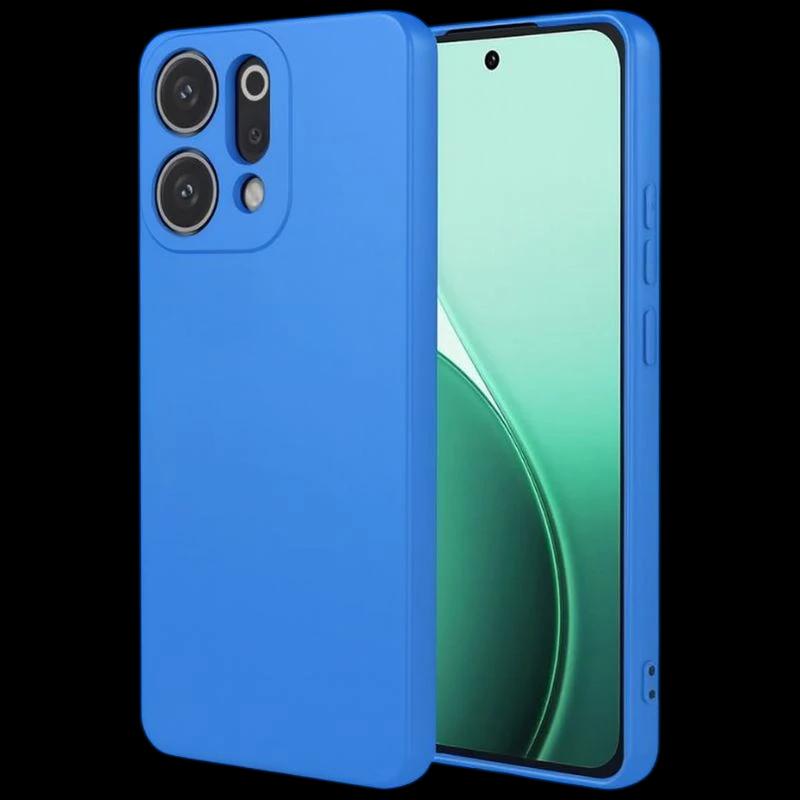 Capa azul para Oppo Reno14, design quadrado, silicone líquido macio, bordas elevadas, recortes precisos para câmeras, botões cobertos e proteção