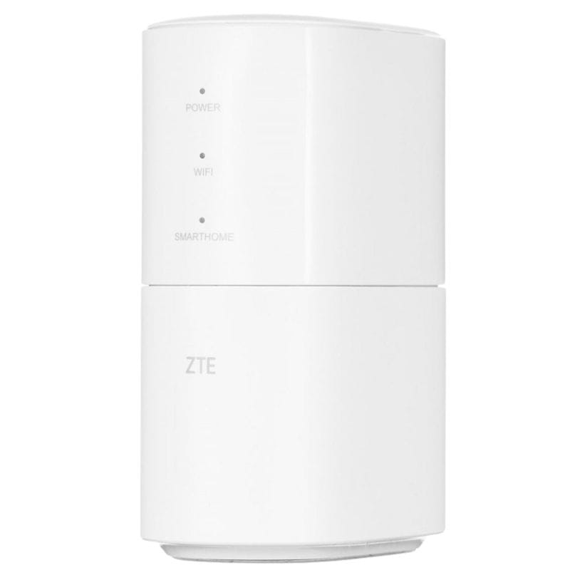 ZTE MF18A WiFi 2,4 GHz / 5 GHz Router blanco cilíndrico con LEDs indicadores Power, WiFi y Smarthome en el frontal, diseño minimalista vertical