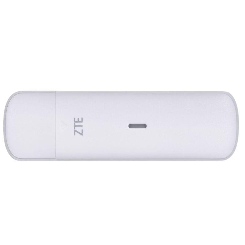 ZTE MF833N Modem USB 4G LTE branco, compacto, com LED central e logotipo ZTE, design minimalista e porta USB para conexão rápida e portátil