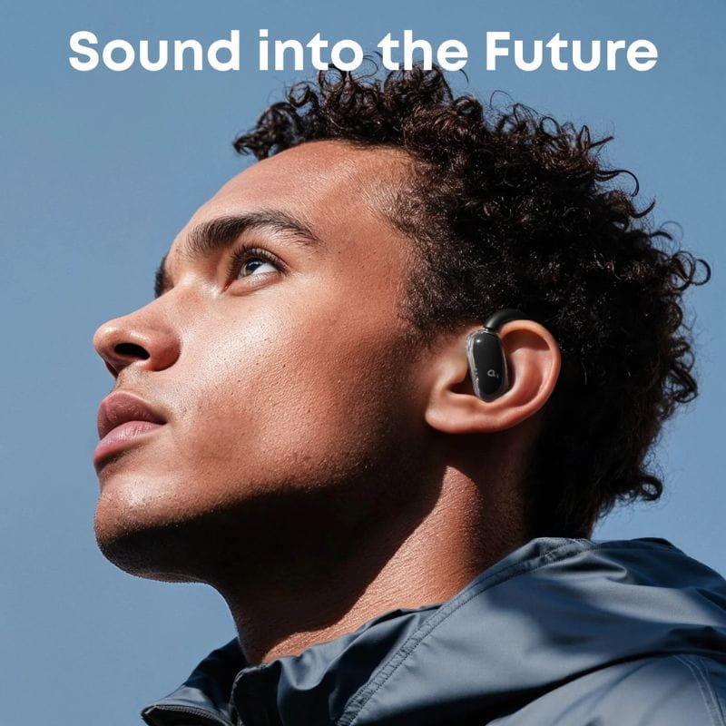 Soundcore V40i Preto - Auriculares Bluetooth com design compacto intra-auricular, acabamento preto fosco, logo q visível e encaixe ergonômico discreto
