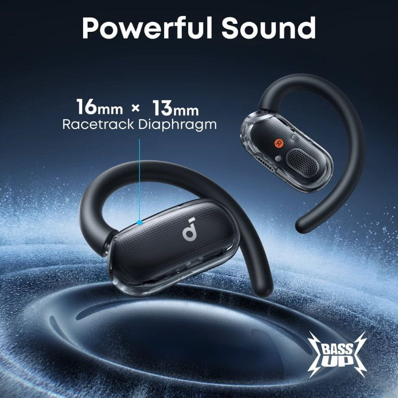 Soundcore V40i Preto – auriculares Bluetooth com design esportivo, ganchos de orelha, driver 16 x 13 mm, graves reforçados BassUp e acabamento preto fosco