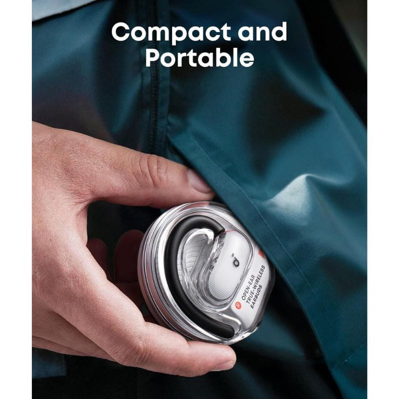 Soundcore V40i Blanco Auriculares Bluetooth con estuche transparente compacto; diseño ergonómico, gancho de oído y acabado blanco brillante portátil