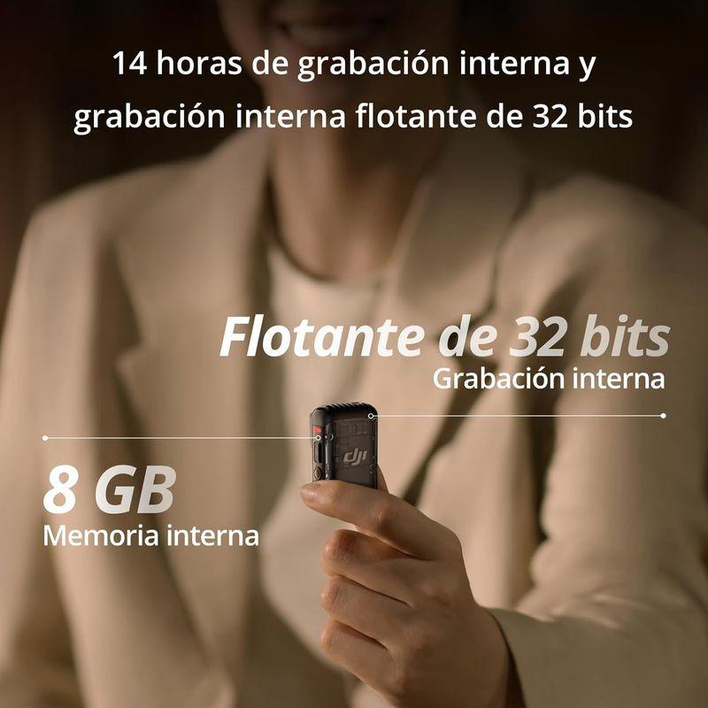 DJI Mic 2 1 TX + 1 RX com transmissor compacto na mão, gravação interna 32 bits flutuante, 8 GB de memória e até 14 horas de captação contínua