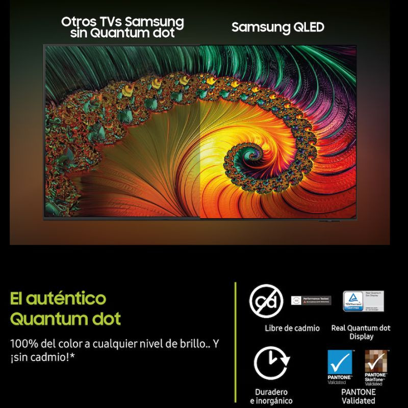 Samsung QE1F 50 QLED 4K Vision AI Negro con panel sin biseles, colores intensos Quantum Dot, brillo uniforme, libre de cadmio y validación PANTONE
