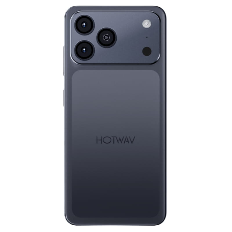 Hotwav A17 Pro Max 256GB negro con módulo trasero gris, triple cámara y flash; acabado mate, bordes redondeados y logo HOTWAV centrado en la tapa