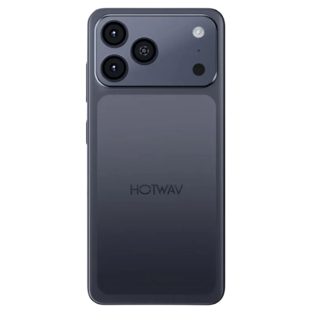 Hotwav A17 Pro Max 4GB/128GB Negro con tapa trasera mate y módulo de cámara triple circular, flash LED y logotipo HOTWAV centrado en acabado oscuro elegante