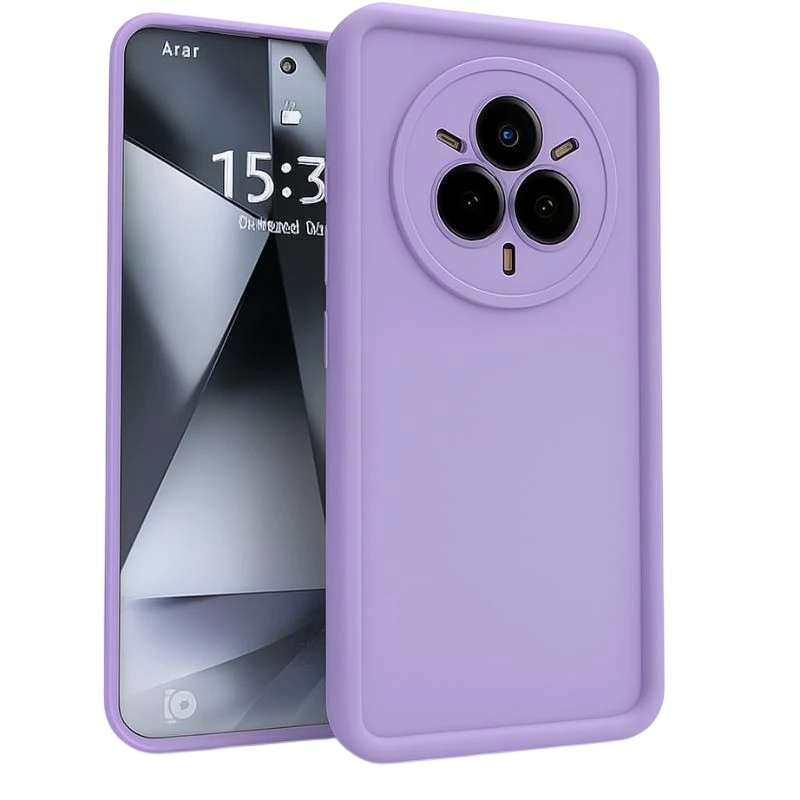 Funda Realme 14 Pro+ Square Liquid Premium Lavanda con borde elevado, acabado mate suave, protección de cámara circular triple y ajuste preciso anti golpes