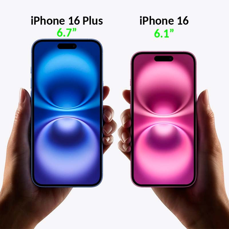iPhone 16 Plus negro reacondicionado premium con pantalla de 6.7 pulgadas, bordes delgados y notch tipo isla; acabado elegante y brillante