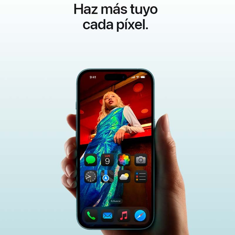 iPhone 16 Plus 5G 256 GB negro reacondicionado premium con pantalla amplia y bordes curvos, notch doble tipo isla y apps visibles en el inicio